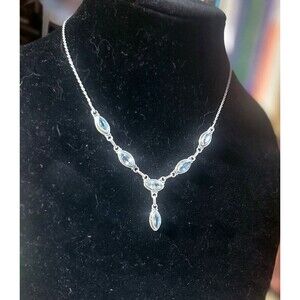 Sterling Silver & 6 Natural Sky Blue Topaz gemstones Y-Drop Collar Necklace *NEW